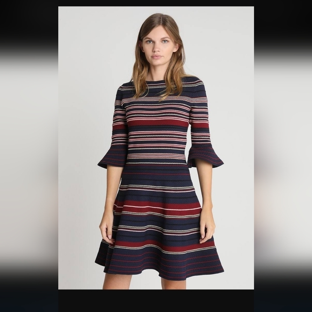 Ted Baker Tayini Stripe Ottoman Dress Navy Blue  Fit & Flare Knit